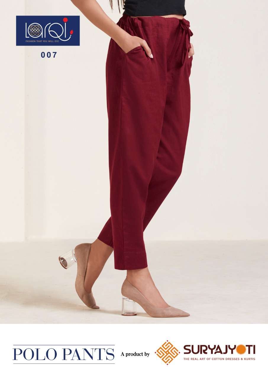 POLO PANTS BY SURYAJYOTI 001 TO 013 SERIES BEAUTIFUL STYLISH FANCY COLORFUL PARTY WEAR & ETHNIC WEAR KHADI COTTON PANTS AT WHOLESALE PRICE