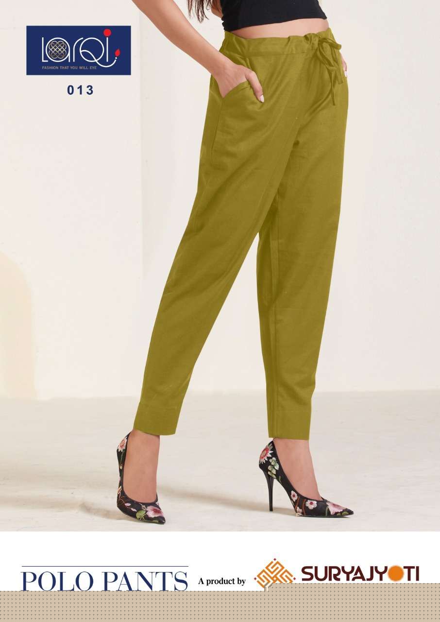 POLO PANTS BY SURYAJYOTI 001 TO 013 SERIES BEAUTIFUL STYLISH FANCY COLORFUL PARTY WEAR & ETHNIC WEAR KHADI COTTON PANTS AT WHOLESALE PRICE