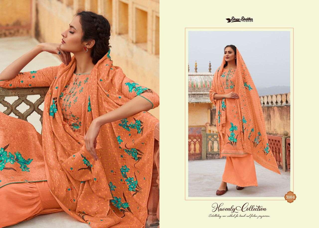 SHALIKA VOL-31 BY SHREE SHALIKA FASHION 3101 TO 3108 SERIES BEAUTIFUL STYLISH SUITS FANCY COLORFUL CASUAL WEAR & ETHNIC WEAR & READY TO WEAR PURE COTTON JACQUARD EMBROIDERED DRESSES AT WHOLESALE PRICE