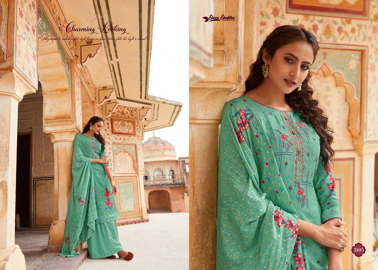 SHALIKA VOL-31 BY SHREE SHALIKA FASHION 3101 TO 3108 SERIES BEAUTIFUL STYLISH SUITS FANCY COLORFUL CASUAL WEAR & ETHNIC WEAR & READY TO WEAR PURE COTTON JACQUARD EMBROIDERED DRESSES AT WHOLESALE PRICE