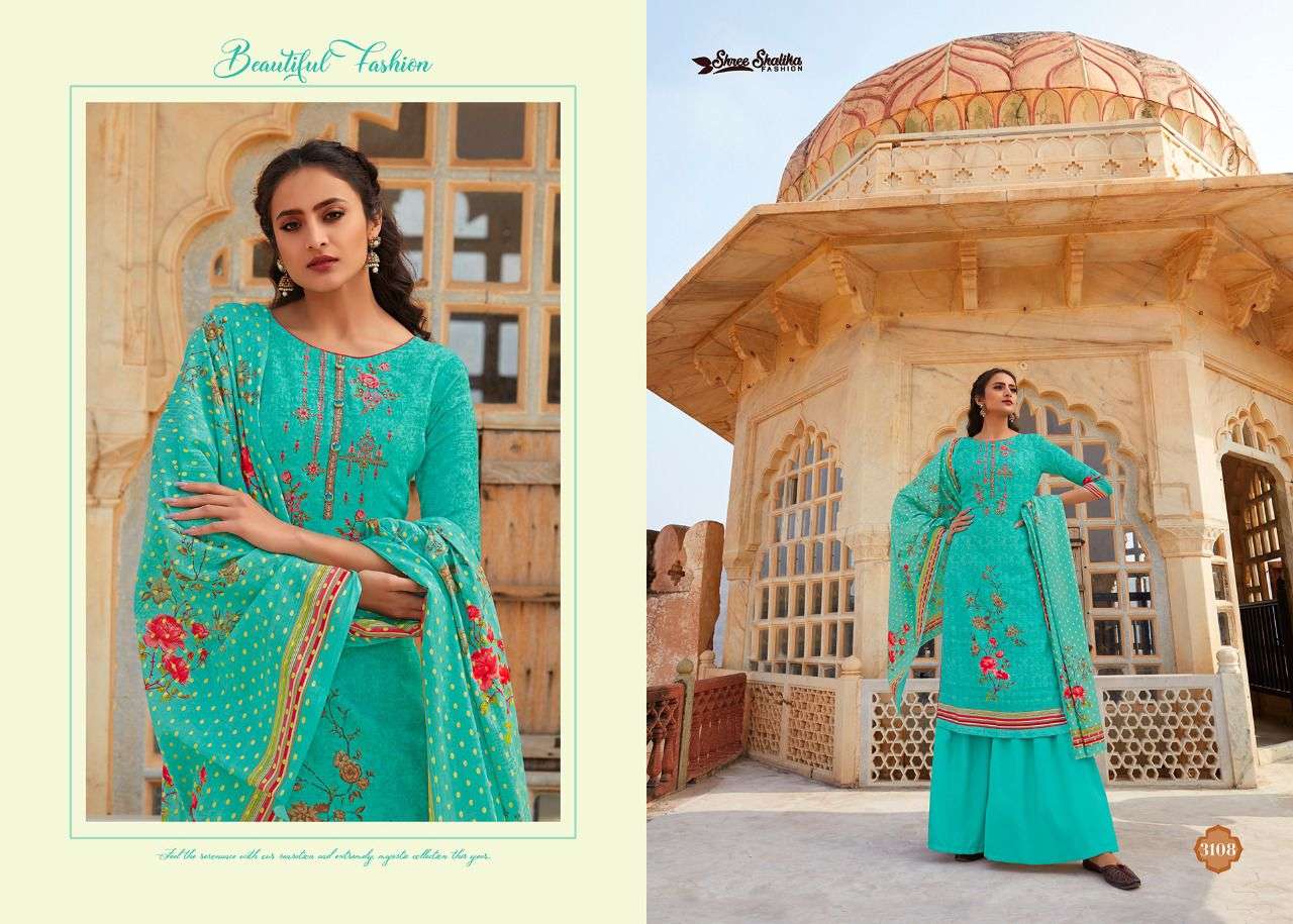 SHALIKA VOL-31 BY SHREE SHALIKA FASHION 3101 TO 3108 SERIES BEAUTIFUL STYLISH SUITS FANCY COLORFUL CASUAL WEAR & ETHNIC WEAR & READY TO WEAR PURE COTTON JACQUARD EMBROIDERED DRESSES AT WHOLESALE PRICE