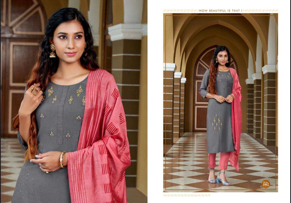 GRAND BY AMAAYA GARMENTS 1001 TO 1006 SERIES BEAUTIFUL SUITS COLORFUL STYLISH FANCY CASUAL WEAR & ETHNIC WEAR CHINNON SILK EMBROIDERED DRESSES AT WHOLESALE PRICE