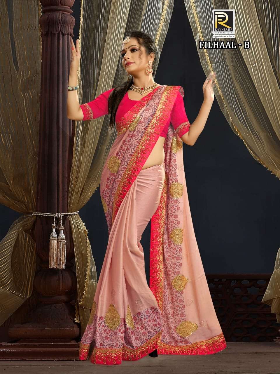 FILHAAL BY RONISHA FASHION A TO E SERIES INDIAN TRADITIONAL WEAR COLLECTION BEAUTIFUL STYLISH FANCY COLORFUL PARTY WEAR & OCCASIONAL WEAR CHIFFON DIGITAL PRINT SAREES AT WHOLESALE PRICE