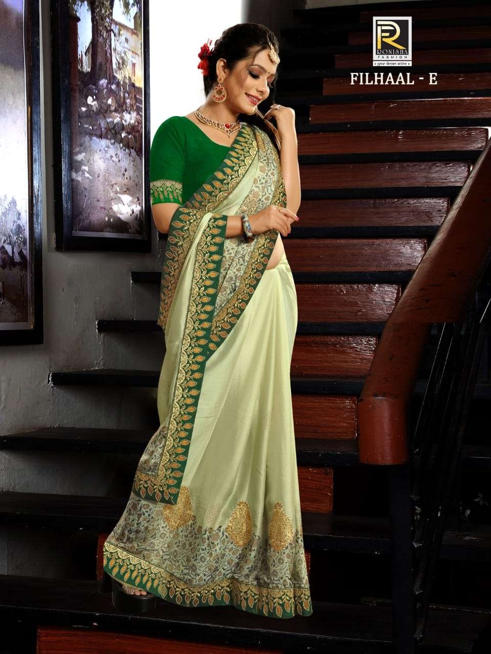 FILHAAL BY RONISHA FASHION A TO E SERIES INDIAN TRADITIONAL WEAR COLLECTION BEAUTIFUL STYLISH FANCY COLORFUL PARTY WEAR & OCCASIONAL WEAR CHIFFON DIGITAL PRINT SAREES AT WHOLESALE PRICE