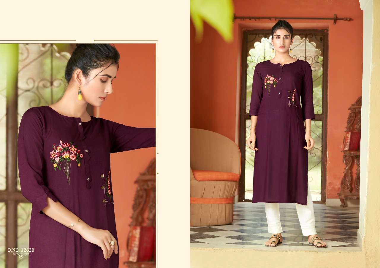 NAIROBI BY KIVI 12629 TO 12636 SERIES DESIGNER STYLISH FANCY COLORFUL BEAUTIFUL PARTY WEAR & ETHNIC WEAR COLLECTION RAYON EMBROIDERY KURTIS AT WHOLESALE PRICE