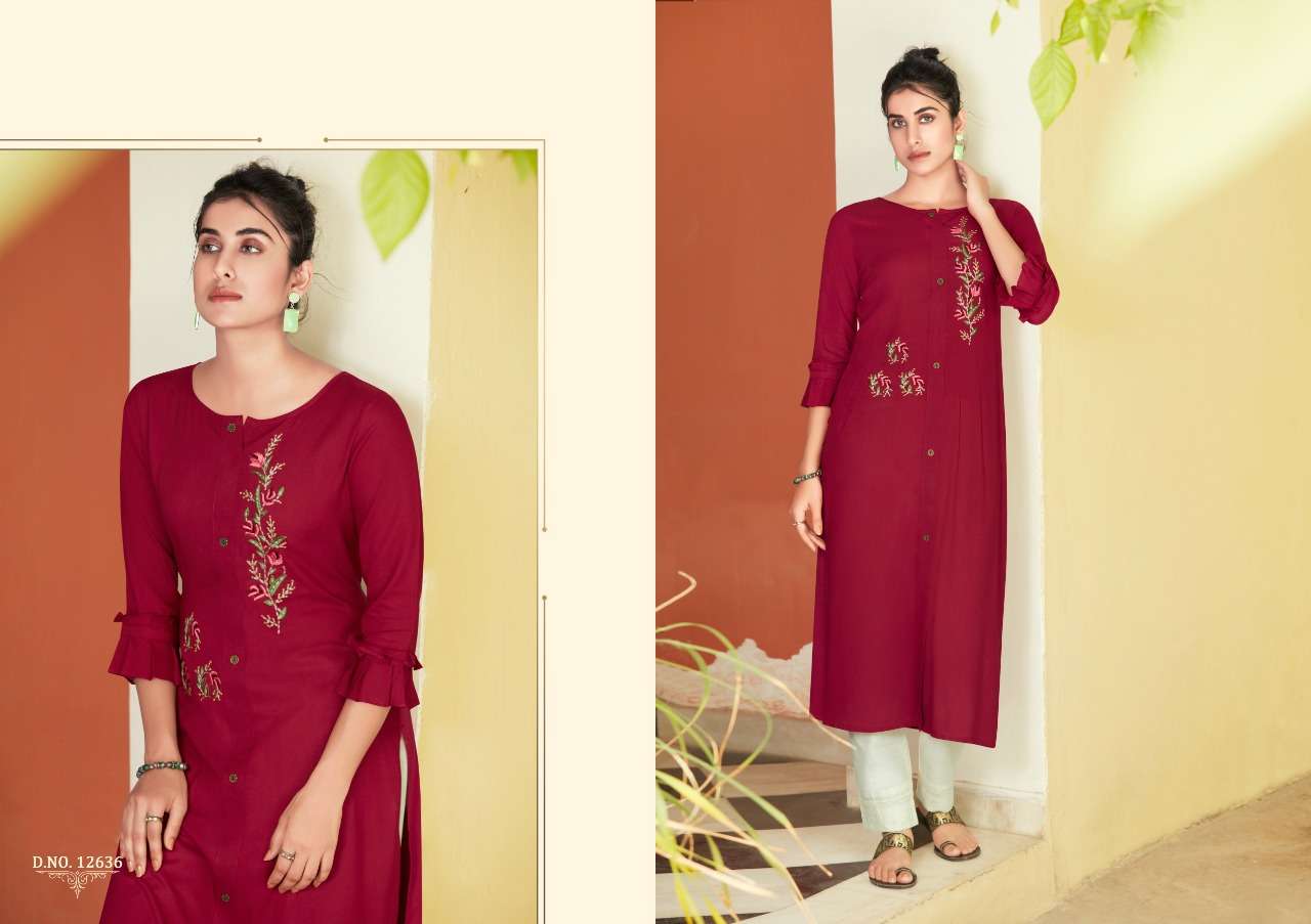 NAIROBI BY KIVI 12629 TO 12636 SERIES DESIGNER STYLISH FANCY COLORFUL BEAUTIFUL PARTY WEAR & ETHNIC WEAR COLLECTION RAYON EMBROIDERY KURTIS AT WHOLESALE PRICE