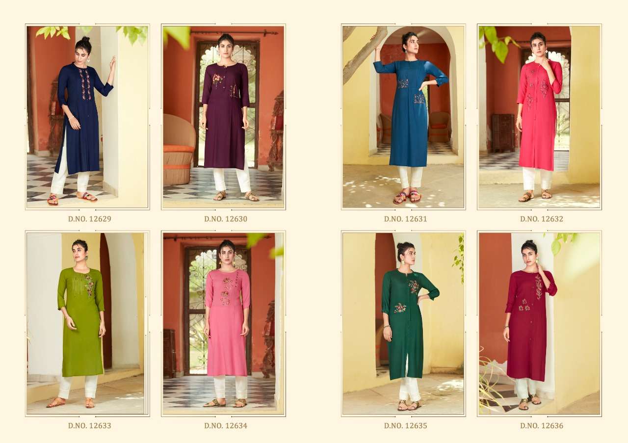 NAIROBI BY KIVI 12629 TO 12636 SERIES DESIGNER STYLISH FANCY COLORFUL BEAUTIFUL PARTY WEAR & ETHNIC WEAR COLLECTION RAYON EMBROIDERY KURTIS AT WHOLESALE PRICE
