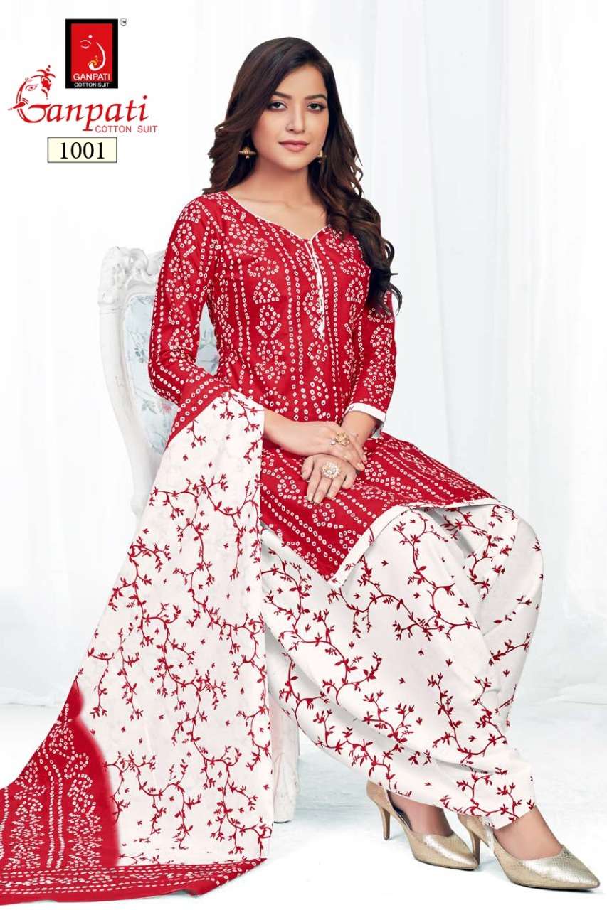 BANDHANI COLOURS BY GANPATI COTTON SUIT 1001 TO 1006 SERIES BEAUTIFUL SUITS COLORFUL STYLISH FANCY CASUAL WEAR & ETHNIC WEAR PURE COTTON DRESSES AT WHOLESALE PRICE