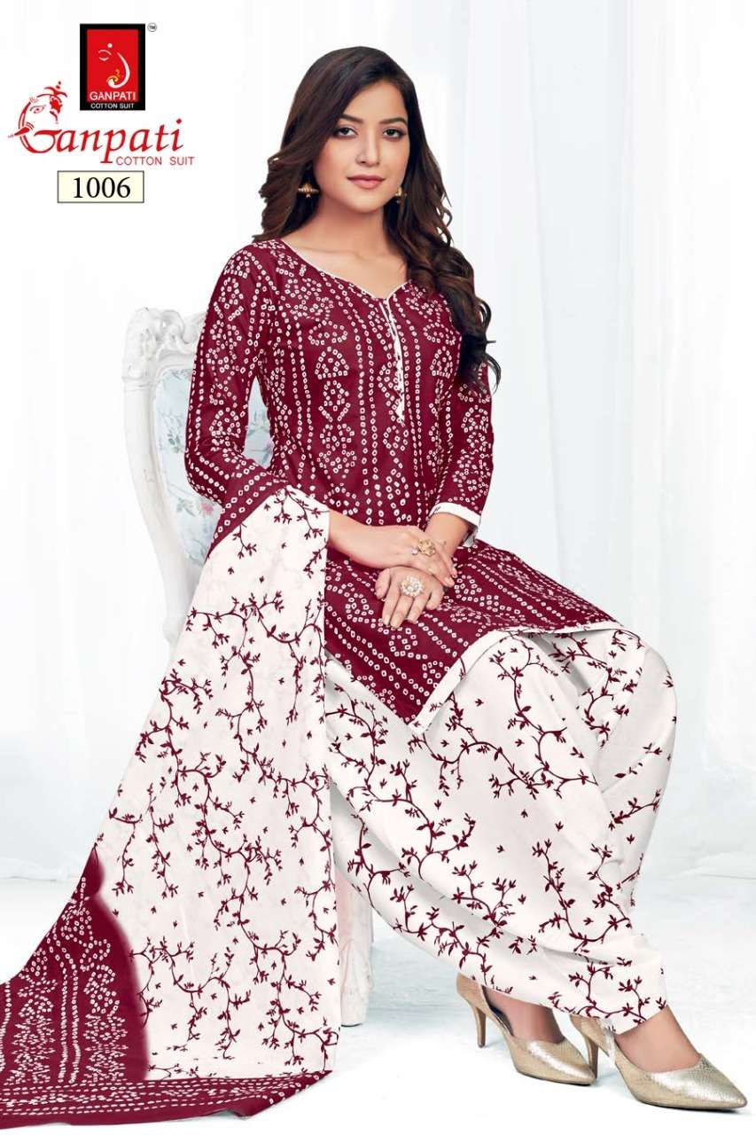 BANDHANI COLOURS BY GANPATI COTTON SUIT 1001 TO 1006 SERIES BEAUTIFUL SUITS COLORFUL STYLISH FANCY CASUAL WEAR & ETHNIC WEAR PURE COTTON DRESSES AT WHOLESALE PRICE