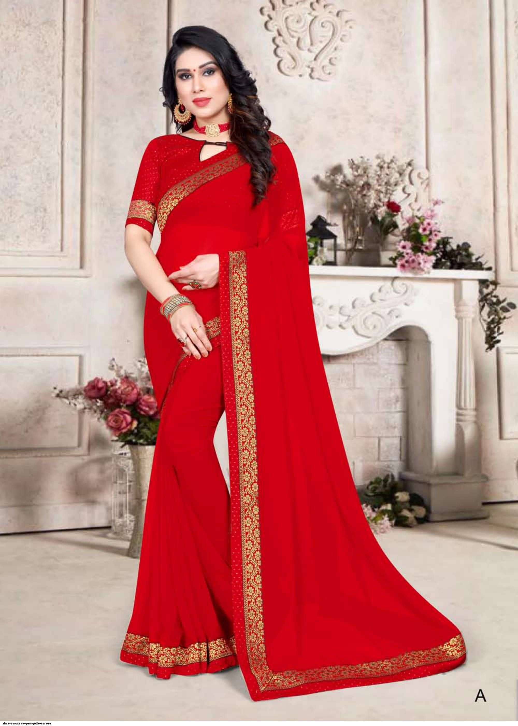 UTSAV BY SHRAVYA A TO H SERIES INDIAN TRADITIONAL WEAR COLLECTION BEAUTIFUL STYLISH FANCY COLORFUL PARTY WEAR & OCCASIONAL WEAR GEORGETTE SAREES AT WHOLESALE PRICE