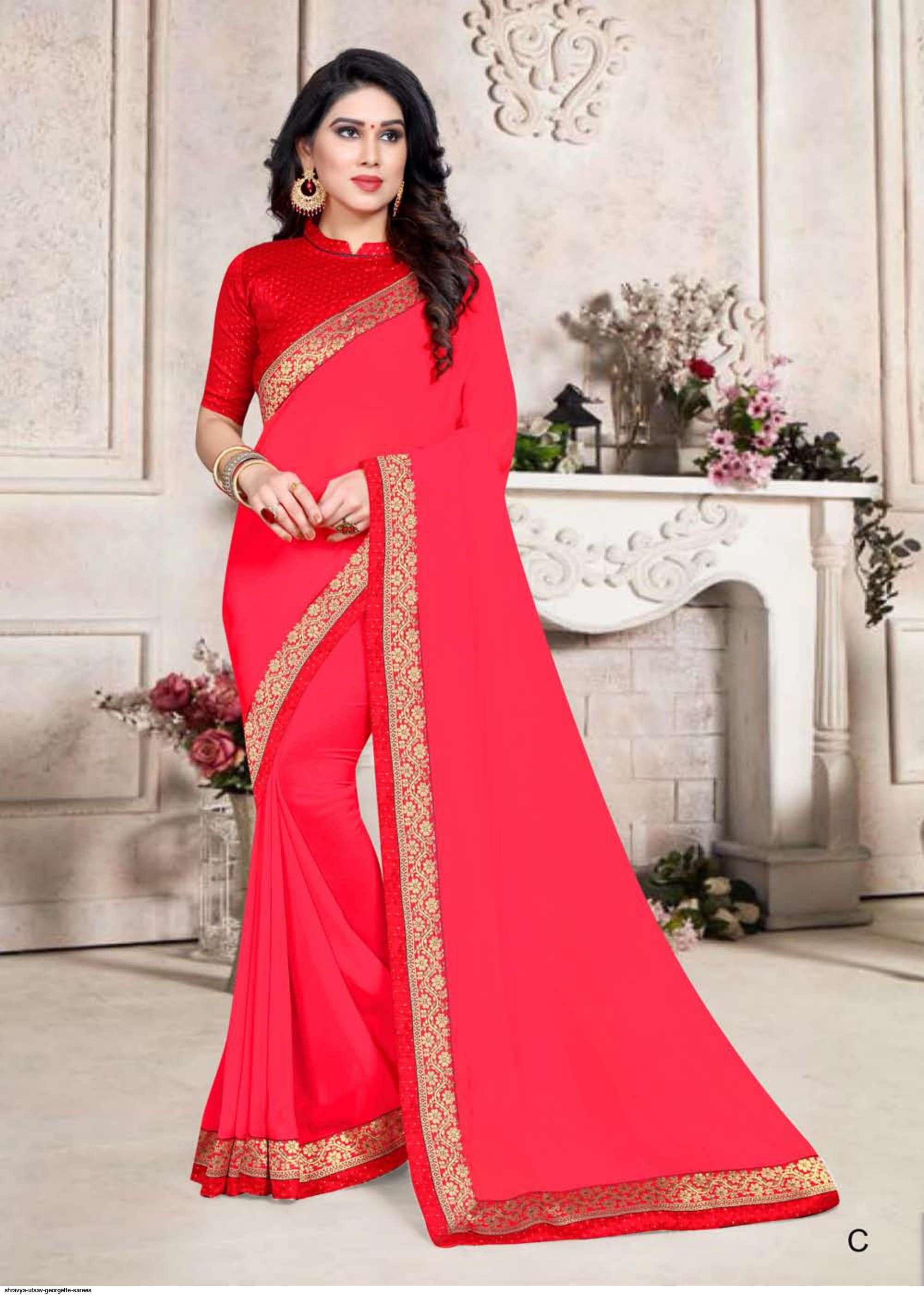 UTSAV BY SHRAVYA A TO H SERIES INDIAN TRADITIONAL WEAR COLLECTION BEAUTIFUL STYLISH FANCY COLORFUL PARTY WEAR & OCCASIONAL WEAR GEORGETTE SAREES AT WHOLESALE PRICE