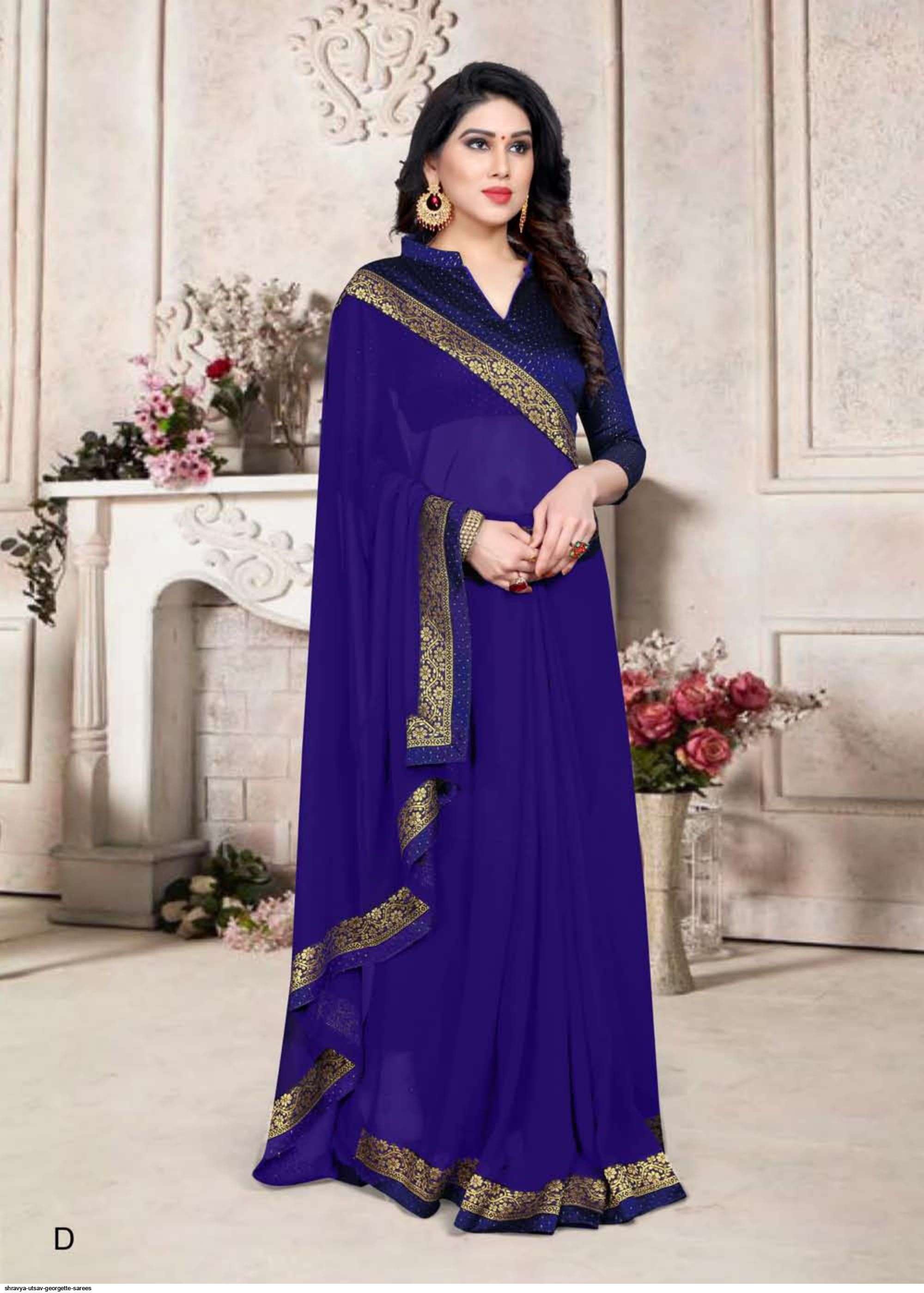 UTSAV BY SHRAVYA A TO H SERIES INDIAN TRADITIONAL WEAR COLLECTION BEAUTIFUL STYLISH FANCY COLORFUL PARTY WEAR & OCCASIONAL WEAR GEORGETTE SAREES AT WHOLESALE PRICE
