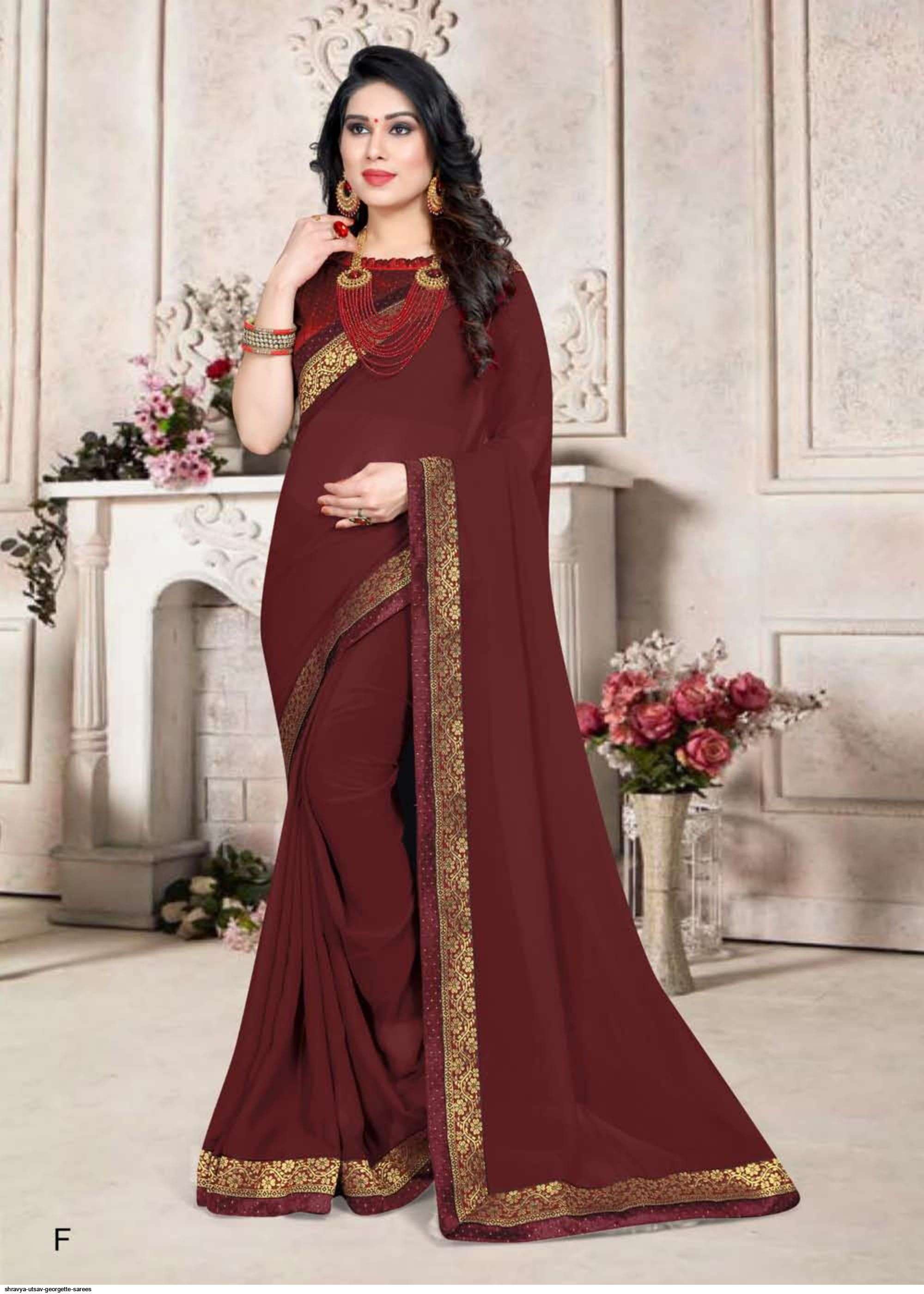 UTSAV BY SHRAVYA A TO H SERIES INDIAN TRADITIONAL WEAR COLLECTION BEAUTIFUL STYLISH FANCY COLORFUL PARTY WEAR & OCCASIONAL WEAR GEORGETTE SAREES AT WHOLESALE PRICE