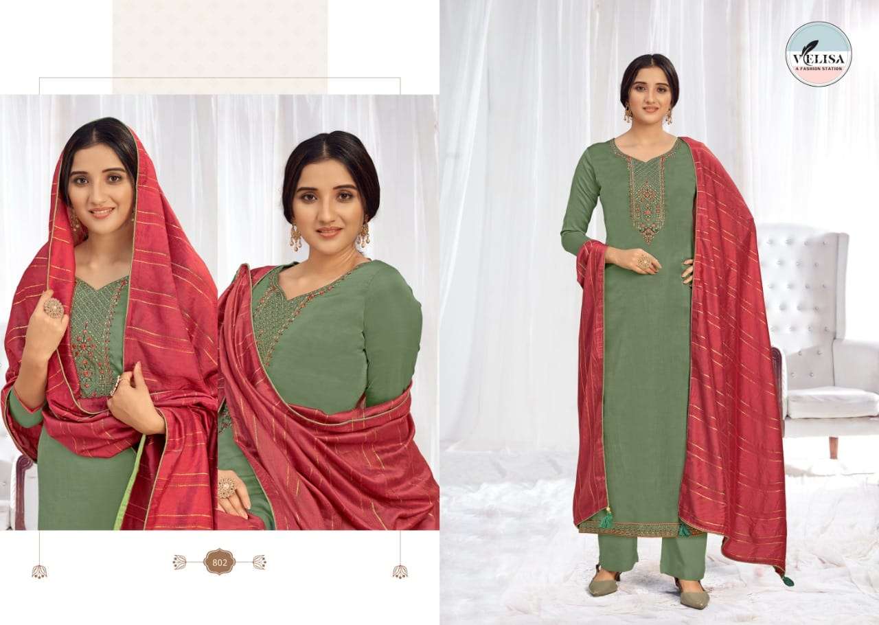 NORA BY VENISHA 801 TO 804 SERIES BEAUTIFUL SUITS COLORFUL STYLISH FANCY CASUAL WEAR & ETHNIC WEAR SILK LINEN SATIN EMBROIDERED DRESSES AT WHOLESALE PRICE