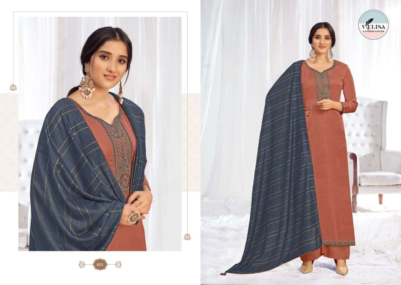 NORA BY VENISHA 801 TO 804 SERIES BEAUTIFUL SUITS COLORFUL STYLISH FANCY CASUAL WEAR & ETHNIC WEAR SILK LINEN SATIN EMBROIDERED DRESSES AT WHOLESALE PRICE