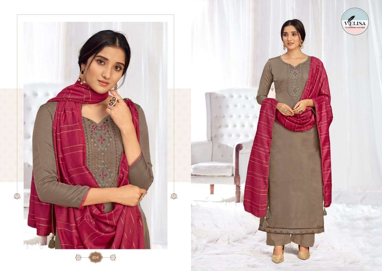 NORA BY VENISHA 801 TO 804 SERIES BEAUTIFUL SUITS COLORFUL STYLISH FANCY CASUAL WEAR & ETHNIC WEAR SILK LINEN SATIN EMBROIDERED DRESSES AT WHOLESALE PRICE