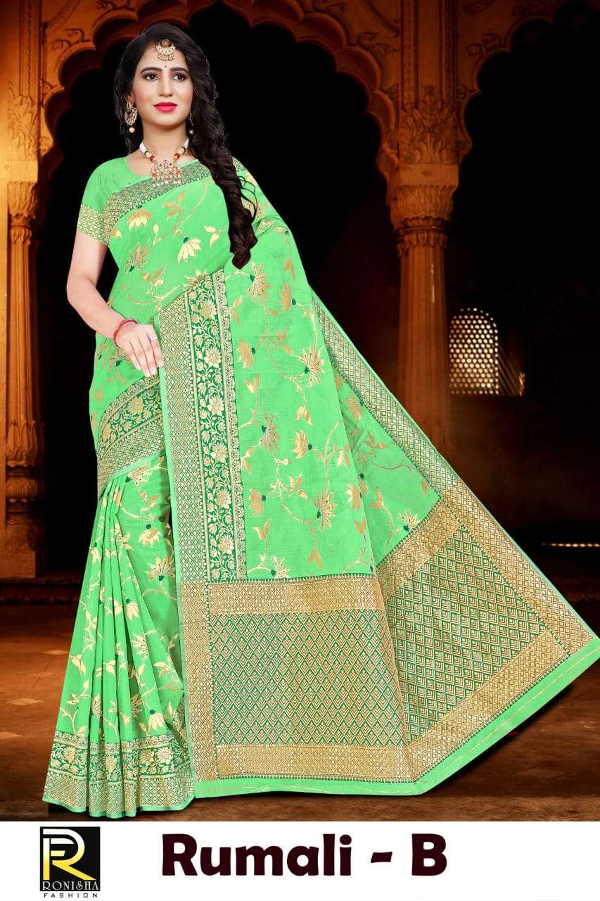 RUMALI BY RONISHA FASHION A TO E SERIES INDIAN TRADITIONAL WEAR COLLECTION BEAUTIFUL STYLISH FANCY COLORFUL PARTY WEAR & OCCASIONAL WEAR SOFT COTTON SAREES AT WHOLESALE PRICE