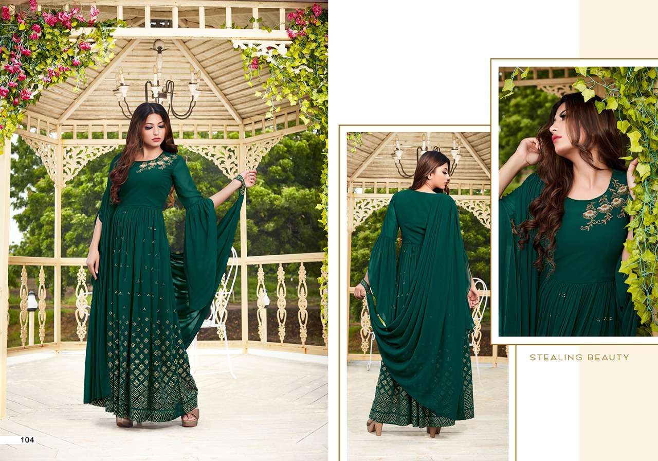 COCKTAIL BY VIVILS PRINT 101 TO 104 SERIES BEAUTIFUL STYLISH FANCY COLORFUL CASUAL WEAR & ETHNIC WEAR PURE GEORGETTE GOWNS AT WHOLESALE PRICE