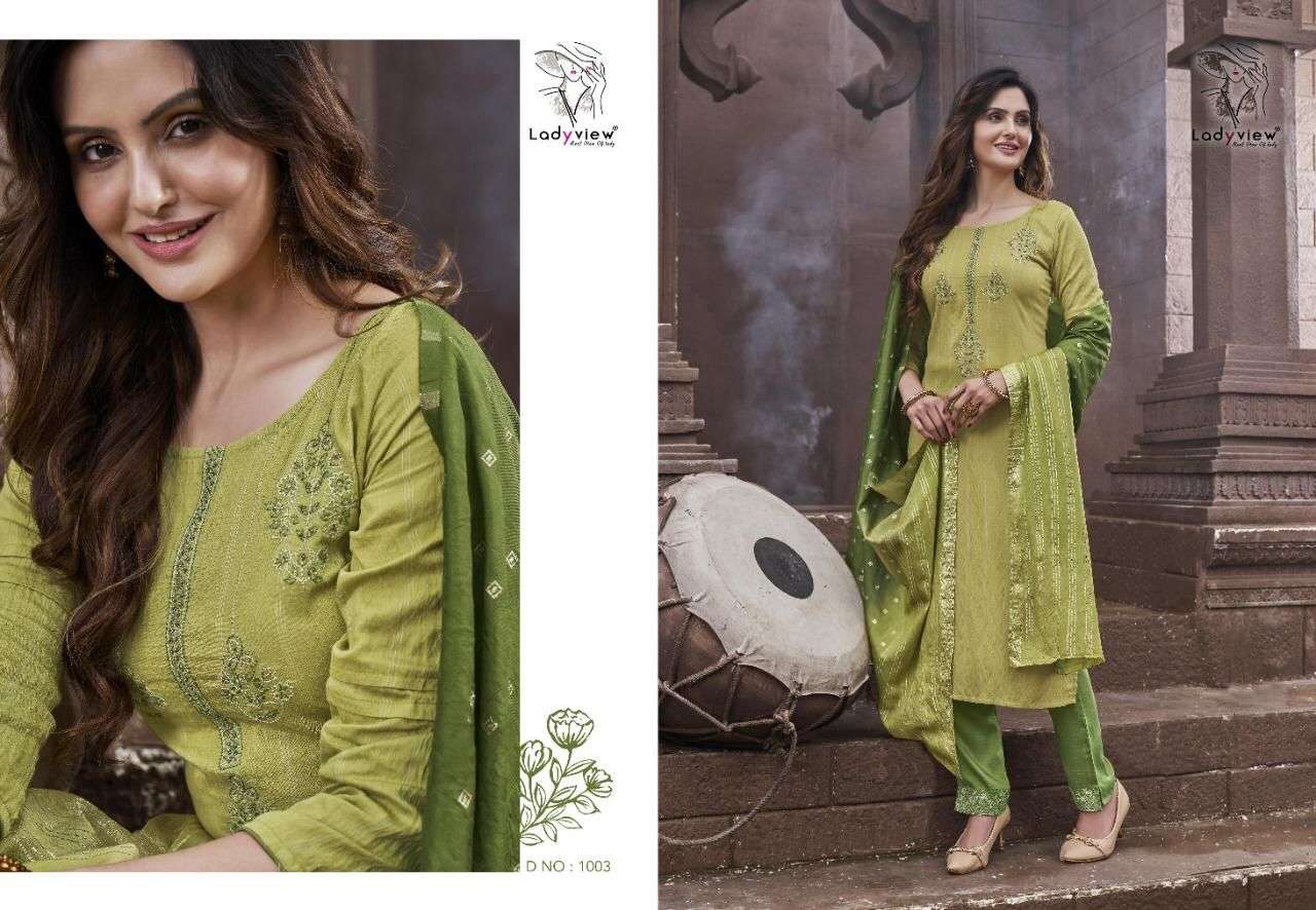 SUNDRA BY LADY VIEW 1001 TO 1004 SERIES BEAUTIFUL SUITS COLORFUL STYLISH FANCY CASUAL WEAR & ETHNIC WEAR NYLON VISCOSE DRESSES AT WHOLESALE PRICE
