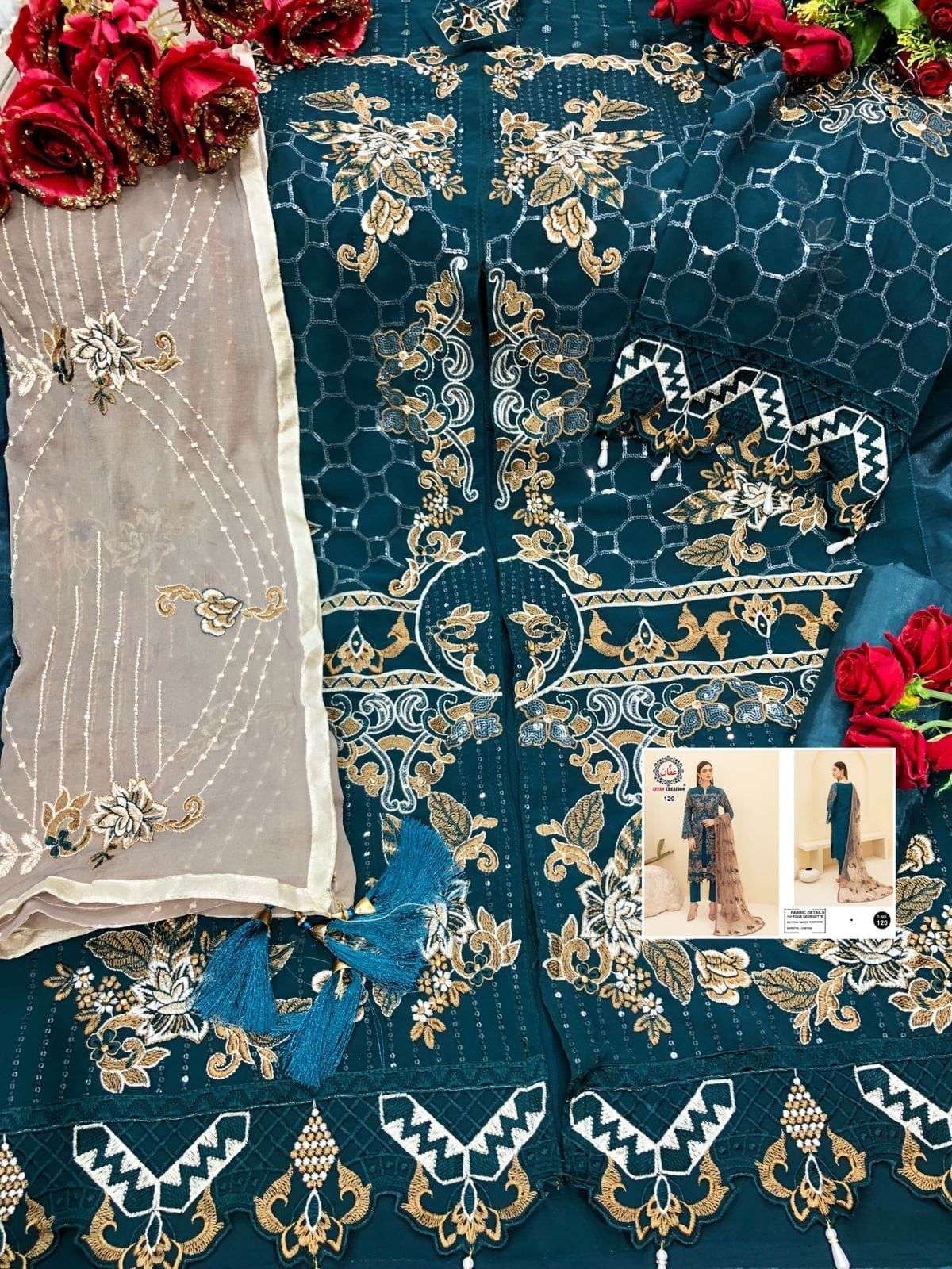 AFFAN CREATION HIT DESIGN 120 BY AFFAN CREATION BEAUTIFUL STYLISH PAKISATNI SUITS FANCY COLORFUL CASUAL WEAR & ETHNIC WEAR & READY TO WEAR HEAVY FAUX GEORGETTE WITH EMBROIDERY DRESSES AT WHOLESALE PRICE