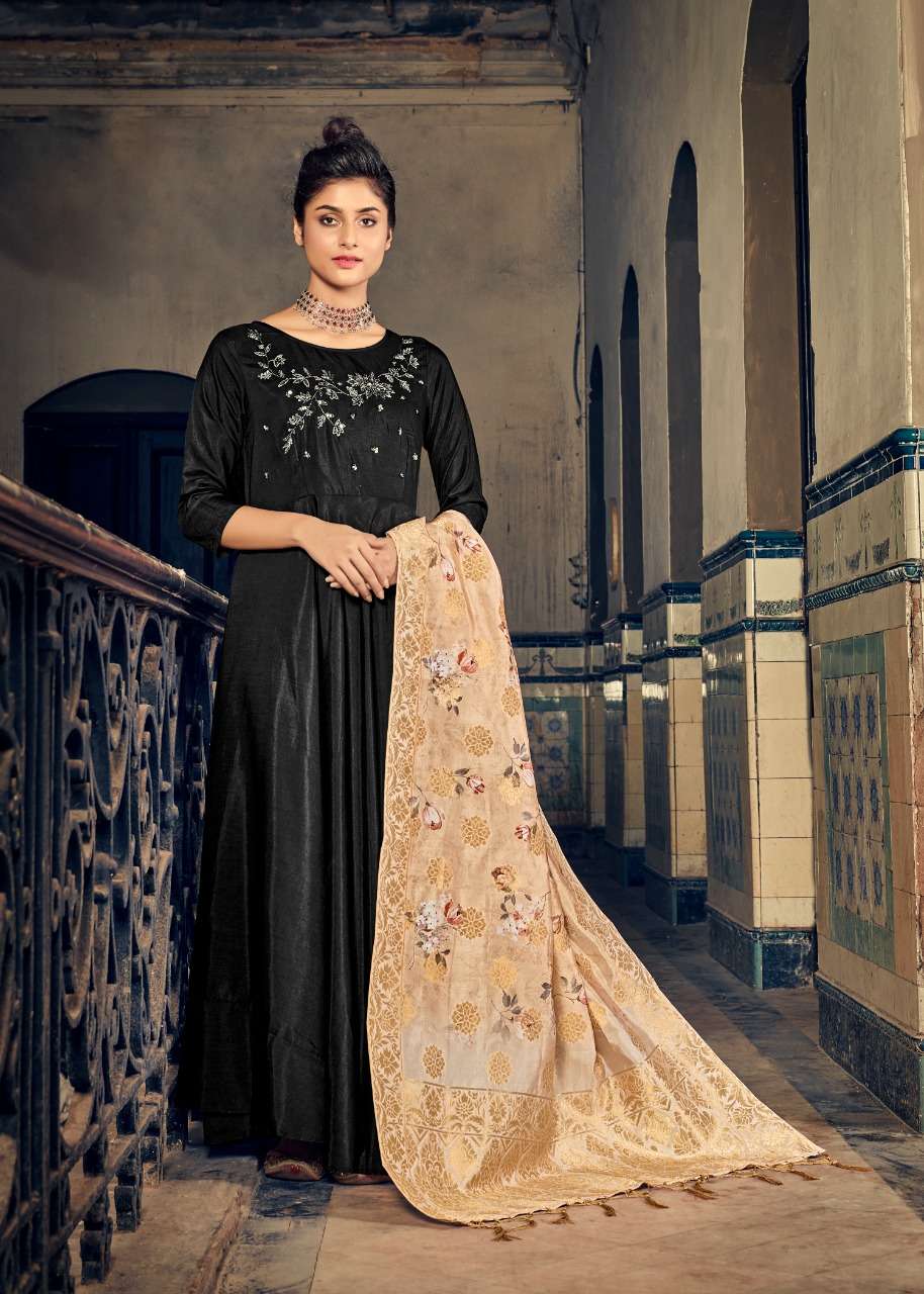 AWESOME BY ALISHKA FASHION 1001 TO 1006 SERIES BEAUTIFUL STYLISH FANCY COLORFUL CASUAL WEAR & ETHNIC WEAR PURE MUSLIN SILK GOWNS WITH DUPATTA AT WHOLESALE PRICE