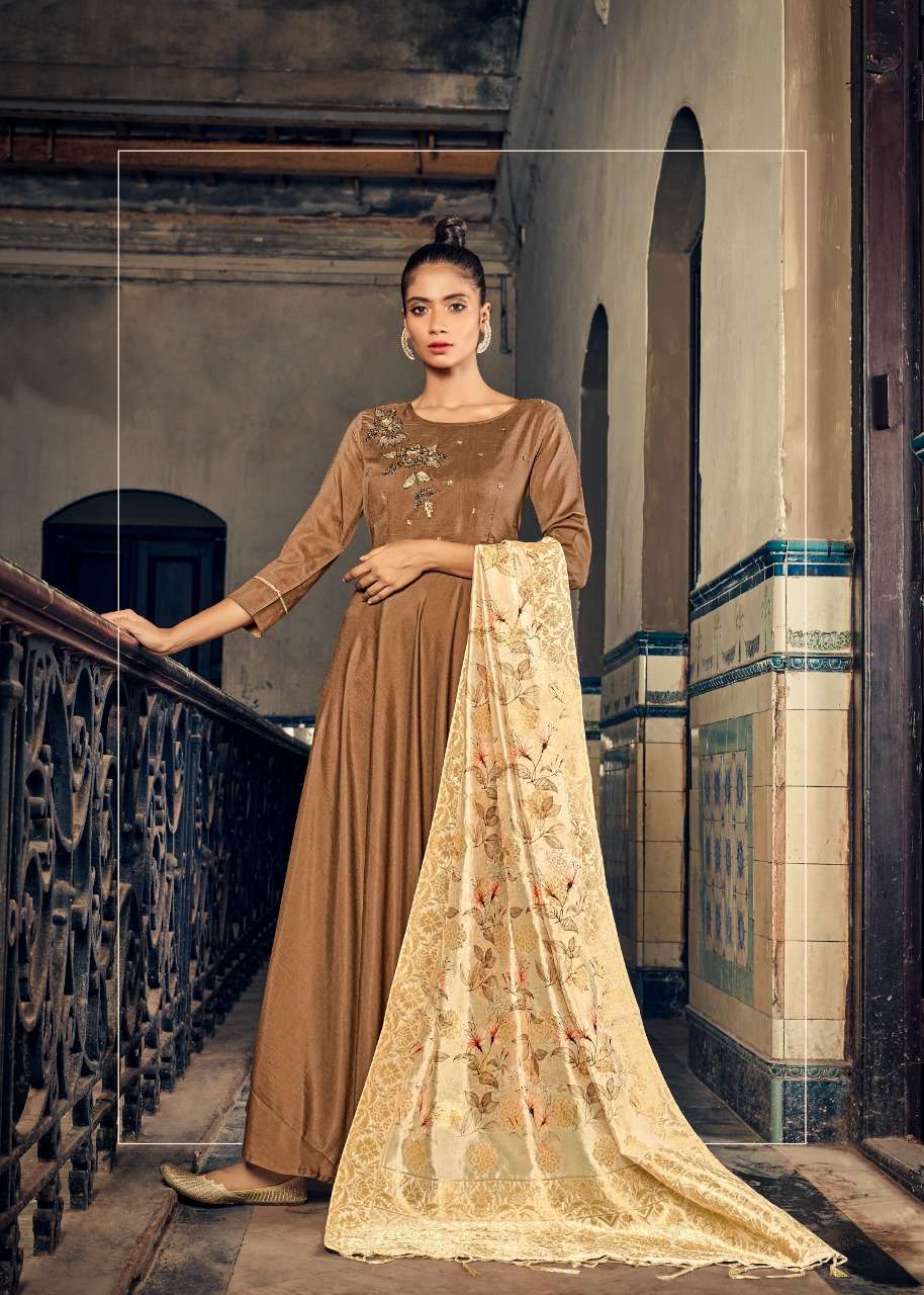 AWESOME BY ALISHKA FASHION 1001 TO 1006 SERIES BEAUTIFUL STYLISH FANCY COLORFUL CASUAL WEAR & ETHNIC WEAR PURE MUSLIN SILK GOWNS WITH DUPATTA AT WHOLESALE PRICE