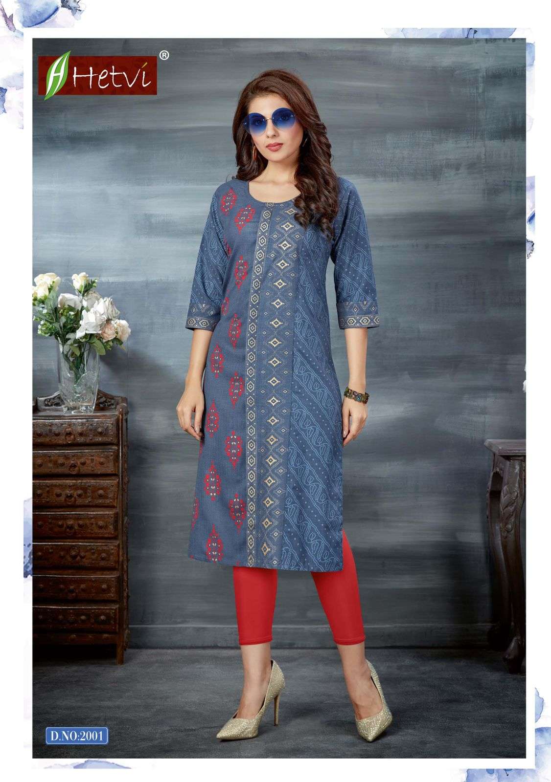 EXCELLENT VOL-5 BY HETVI 2001 TO 2006 SERIES BEAUTIFUL STYLISH FANCY COLORFUL CASUAL WEAR & ETHNIC WEAR & READY TO WEAR RUBY COTTON PRINT KURTIS AT WHOLESALE PRICE