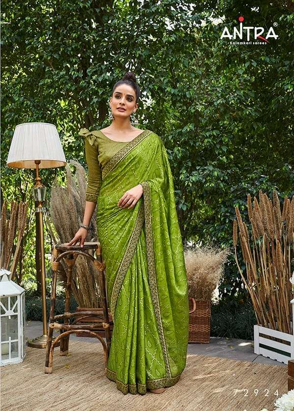 AMRITA BY ANTRA 72921 TO 72930 SERIES INDIAN TRADITIONAL WEAR COLLECTION BEAUTIFUL STYLISH FANCY COLORFUL PARTY WEAR & OCCASIONAL WEAR MOSS FOIL PRINT SAREES AT WHOLESALE PRICE