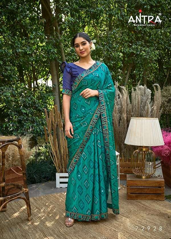 AMRITA BY ANTRA 72921 TO 72930 SERIES INDIAN TRADITIONAL WEAR COLLECTION BEAUTIFUL STYLISH FANCY COLORFUL PARTY WEAR & OCCASIONAL WEAR MOSS FOIL PRINT SAREES AT WHOLESALE PRICE