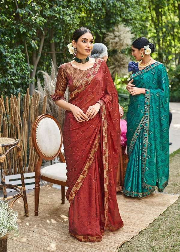 AMRITA BY ANTRA 72921 TO 72930 SERIES INDIAN TRADITIONAL WEAR COLLECTION BEAUTIFUL STYLISH FANCY COLORFUL PARTY WEAR & OCCASIONAL WEAR MOSS FOIL PRINT SAREES AT WHOLESALE PRICE