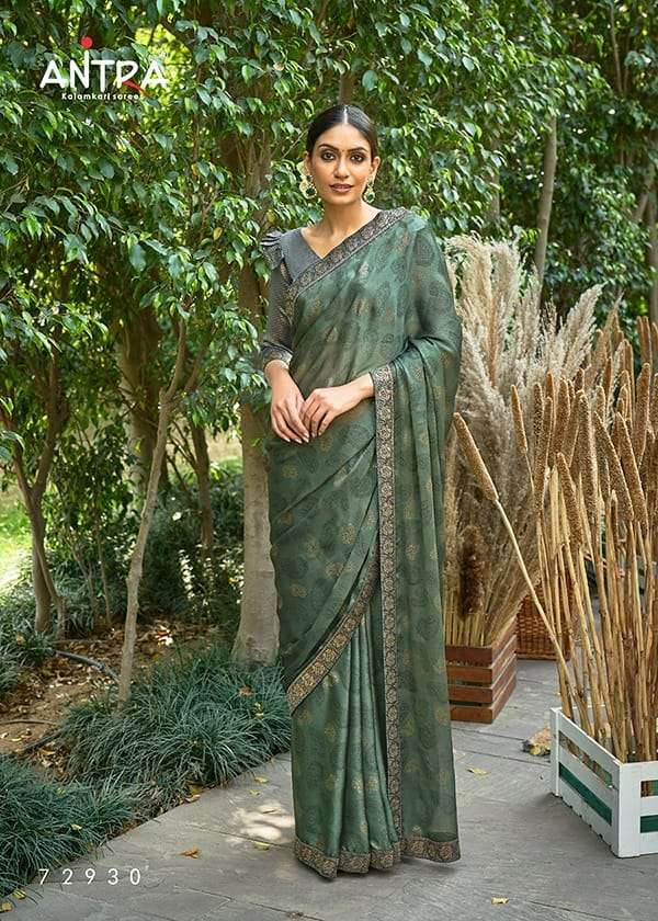AMRITA BY ANTRA 72921 TO 72930 SERIES INDIAN TRADITIONAL WEAR COLLECTION BEAUTIFUL STYLISH FANCY COLORFUL PARTY WEAR & OCCASIONAL WEAR MOSS FOIL PRINT SAREES AT WHOLESALE PRICE