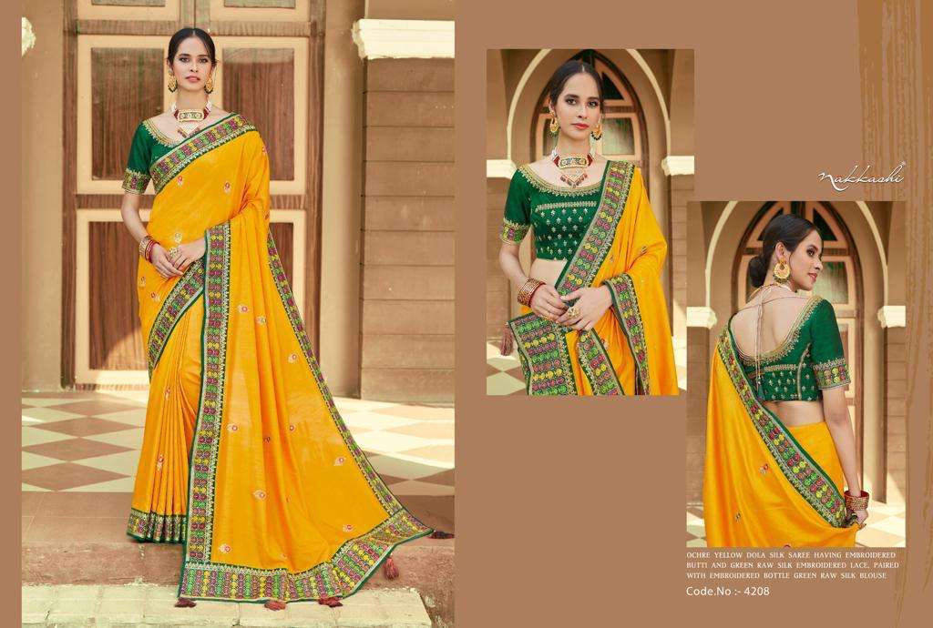 KIMAYA BY NAKKASHI 4208 TO 4216 SERIES INDIAN TRADITIONAL WEAR COLLECTION BEAUTIFUL STYLISH FANCY COLORFUL PARTY WEAR & OCCASIONAL WEAR DOLA SILK SAREES AT WHOLESALE PRICE