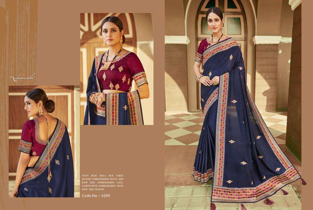 KIMAYA BY NAKKASHI 4208 TO 4216 SERIES INDIAN TRADITIONAL WEAR COLLECTION BEAUTIFUL STYLISH FANCY COLORFUL PARTY WEAR & OCCASIONAL WEAR DOLA SILK SAREES AT WHOLESALE PRICE