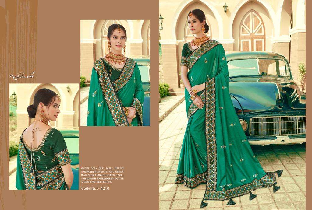 KIMAYA BY NAKKASHI 4208 TO 4216 SERIES INDIAN TRADITIONAL WEAR COLLECTION BEAUTIFUL STYLISH FANCY COLORFUL PARTY WEAR & OCCASIONAL WEAR DOLA SILK SAREES AT WHOLESALE PRICE