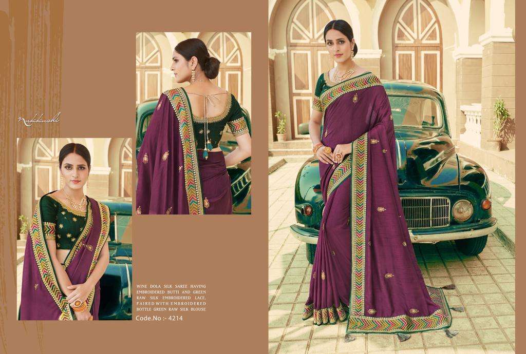 KIMAYA BY NAKKASHI 4208 TO 4216 SERIES INDIAN TRADITIONAL WEAR COLLECTION BEAUTIFUL STYLISH FANCY COLORFUL PARTY WEAR & OCCASIONAL WEAR DOLA SILK SAREES AT WHOLESALE PRICE