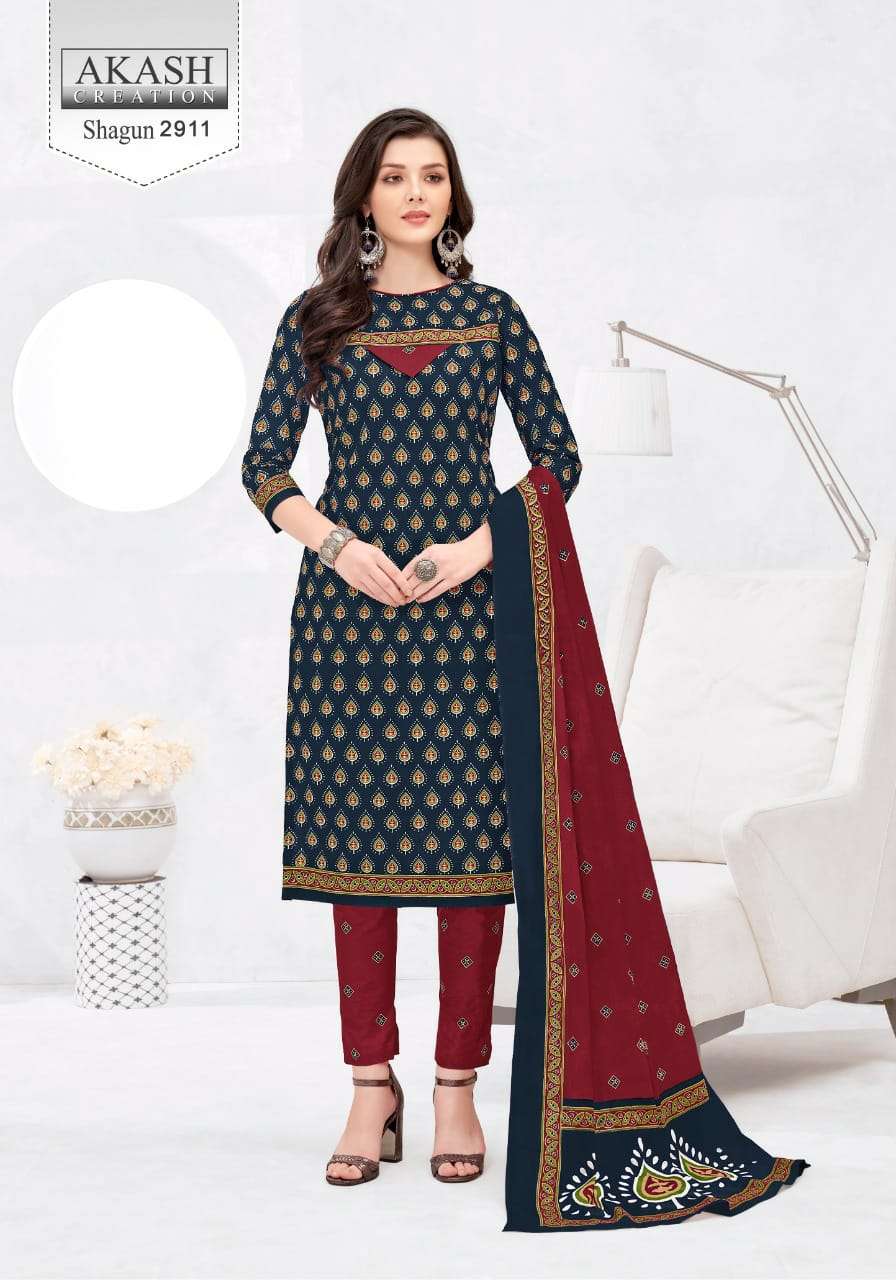 SHAGUN VOL-29 BY AKASH CREATION 2901 TO 2925 SERIES BEAUTIFUL SUITS COLORFUL STYLISH FANCY CASUAL WEAR & ETHNIC WEAR PURE COTTON DRESSES AT WHOLESALE PRICE