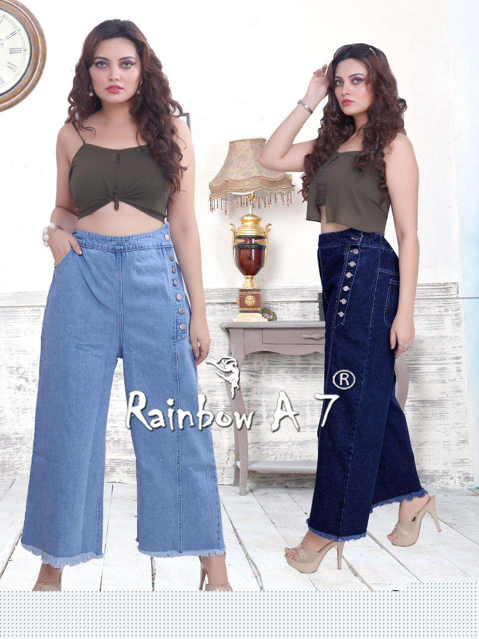DENIM PLAZO PANTS BY KAAMIRI 01 TO 08 SERIES BEAUTIFUL STYLISH FANCY COLORFUL PARTY WEAR & ETHNIC WEAR DENIM PANTS AT WHOLESALE PRICE