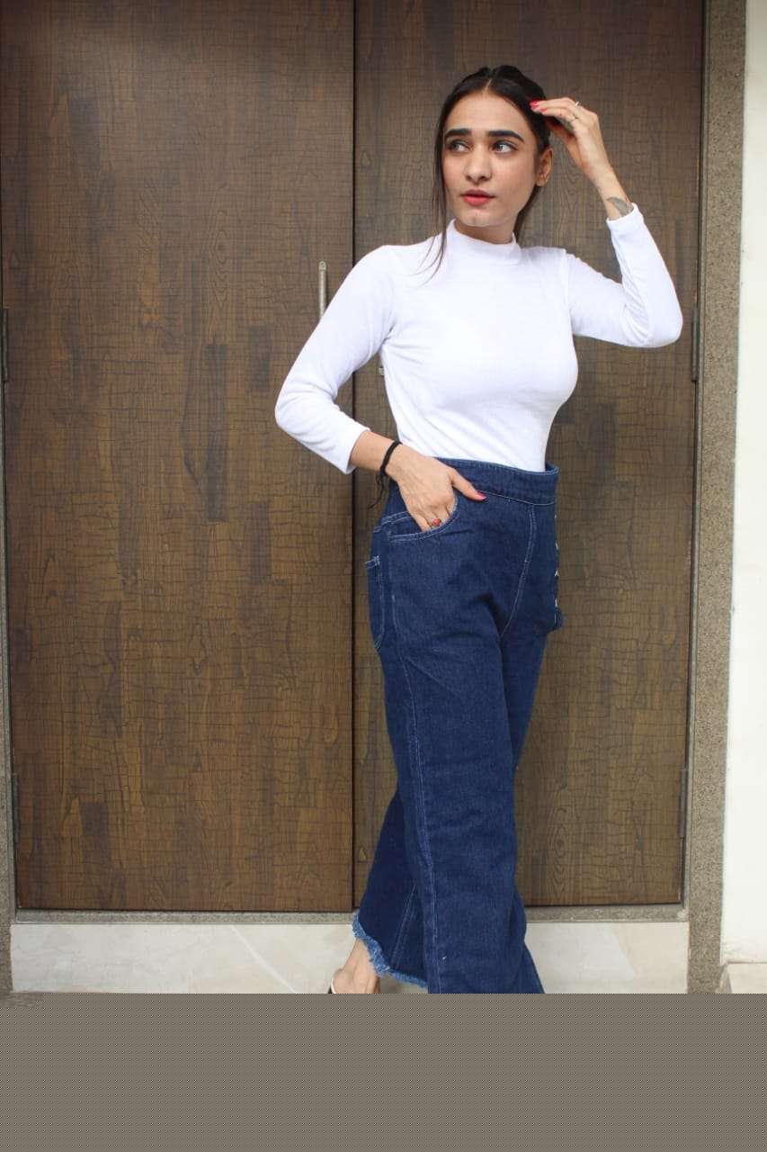 DENIM PLAZO PANTS BY KAAMIRI 01 TO 08 SERIES BEAUTIFUL STYLISH FANCY COLORFUL PARTY WEAR & ETHNIC WEAR DENIM PANTS AT WHOLESALE PRICE
