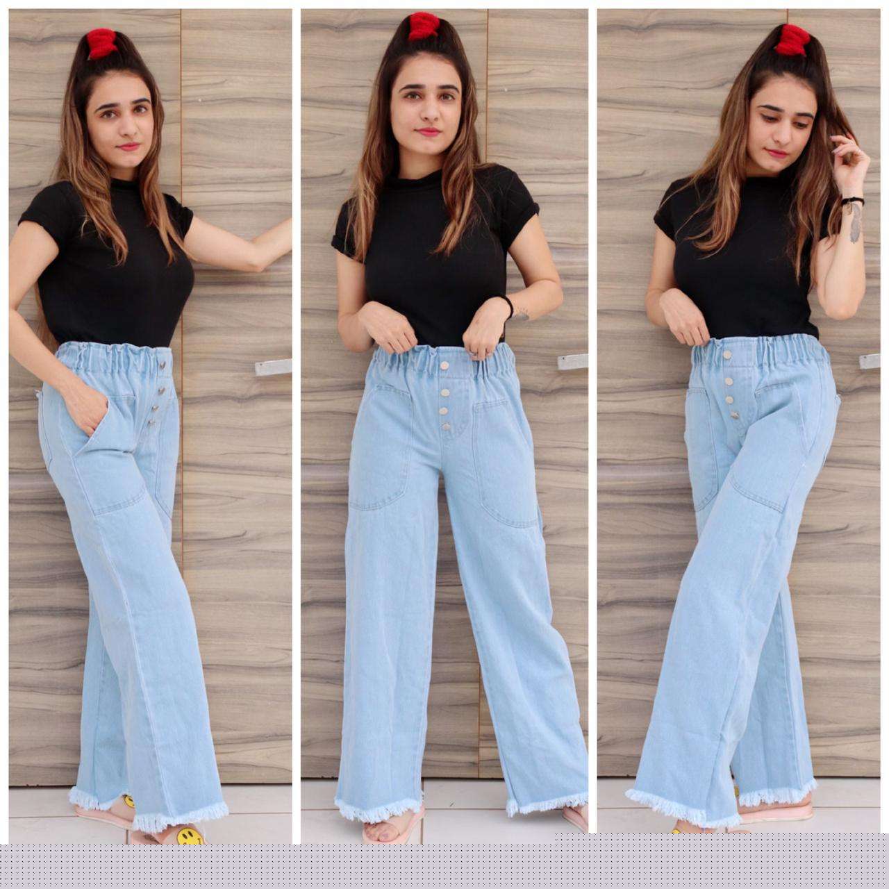 DENIM PLAZO PANTS BY KAAMIRI 01 TO 08 SERIES BEAUTIFUL STYLISH FANCY COLORFUL PARTY WEAR & ETHNIC WEAR DENIM PANTS AT WHOLESALE PRICE