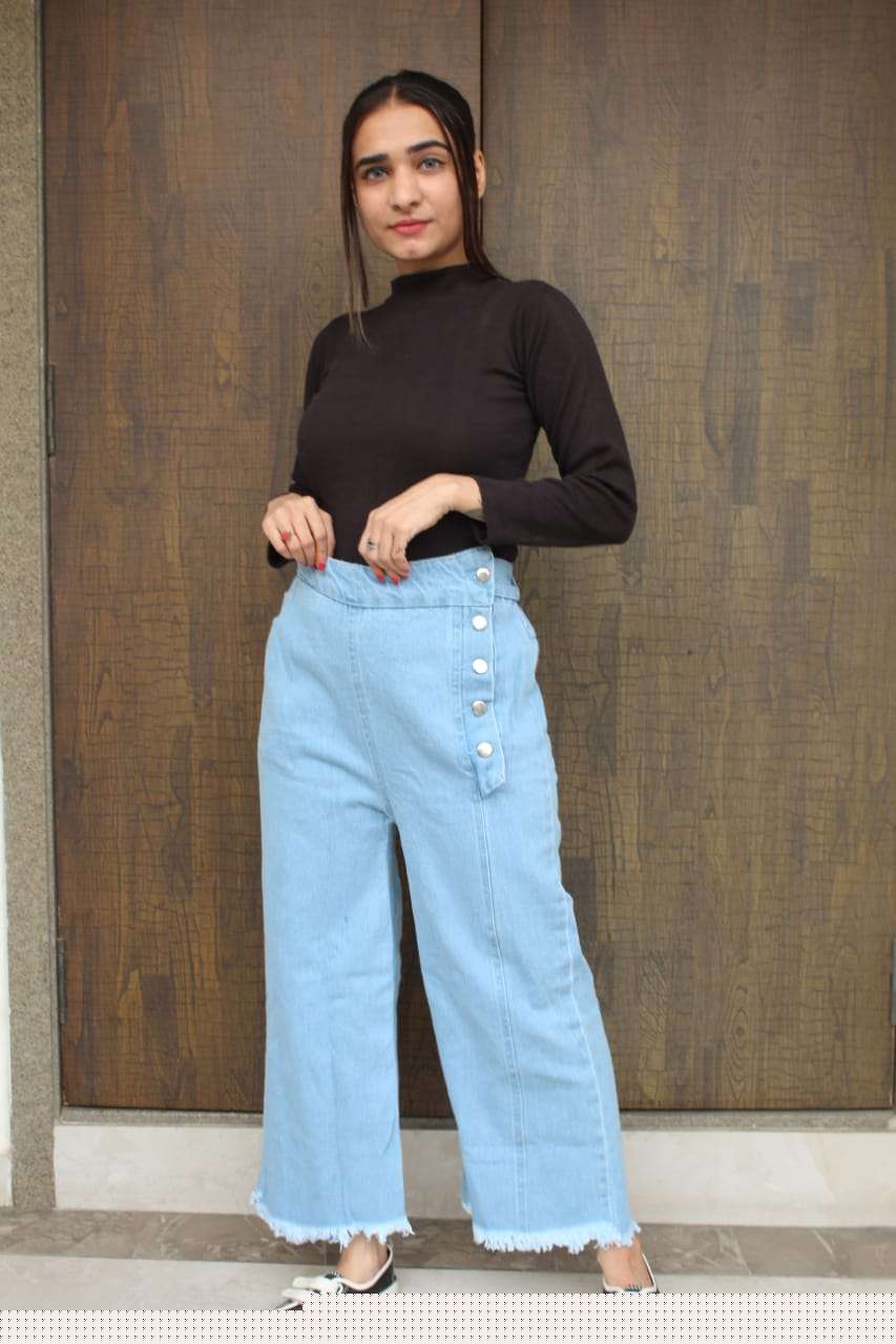 DENIM PLAZO PANTS BY KAAMIRI 01 TO 08 SERIES BEAUTIFUL STYLISH FANCY COLORFUL PARTY WEAR & ETHNIC WEAR DENIM PANTS AT WHOLESALE PRICE