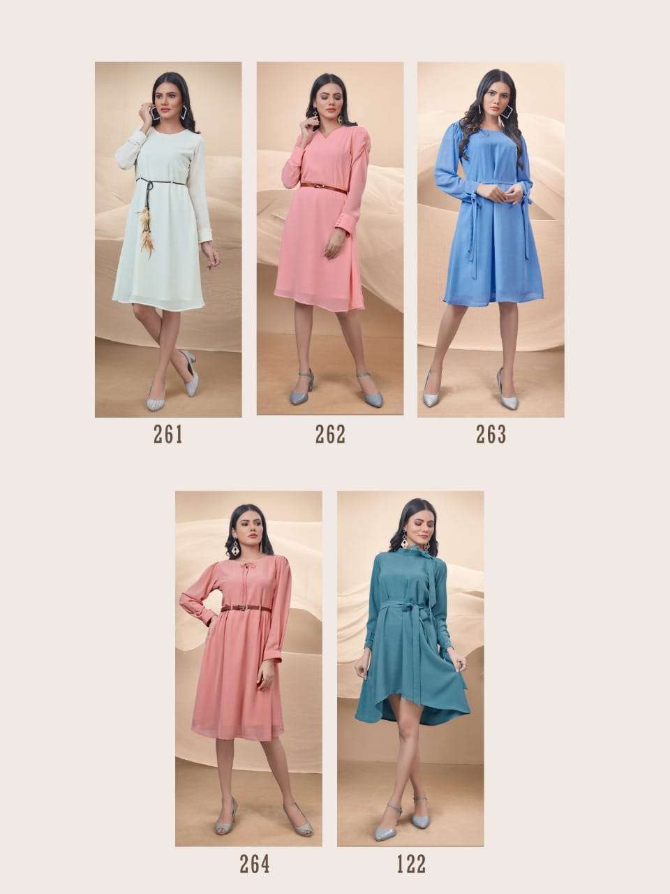STELLA BY DOVI FASHION 261 TO 265 SERIES DESIGNER STYLISH FANCY COLORFUL BEAUTIFUL PARTY WEAR & ETHNIC WEAR COLLECTION CRUSH GEORGETTE KURTIS AT WHOLESALE PRICE