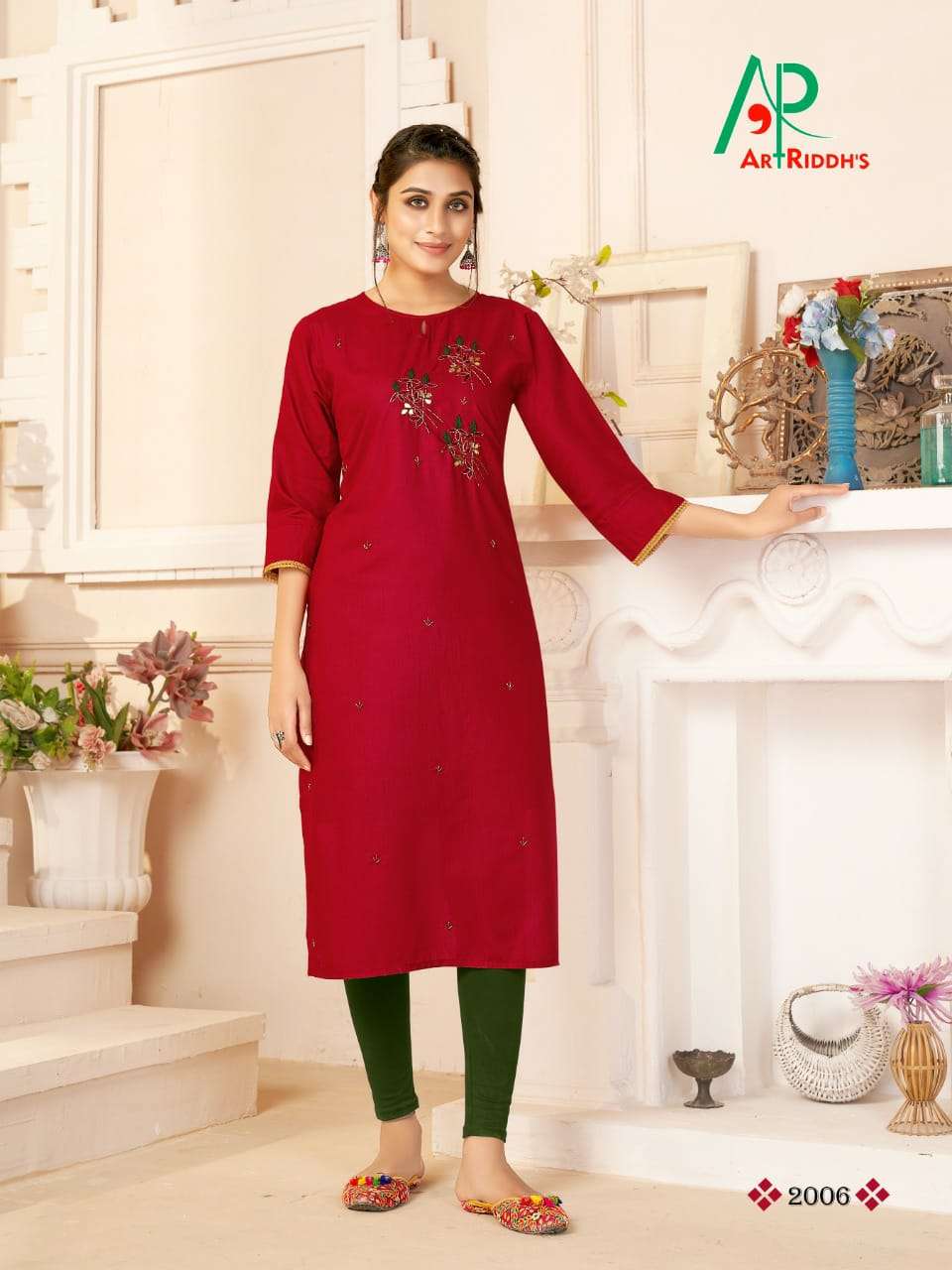 SHRI LEKHA BY ART RIDDHS 2001 TO 2008 SERIES DESIGNER STYLISH FANCY COLORFUL BEAUTIFUL PARTY WEAR & ETHNIC WEAR COLLECTION COTTON VISCOSE KURTIS AT WHOLESALE PRICE