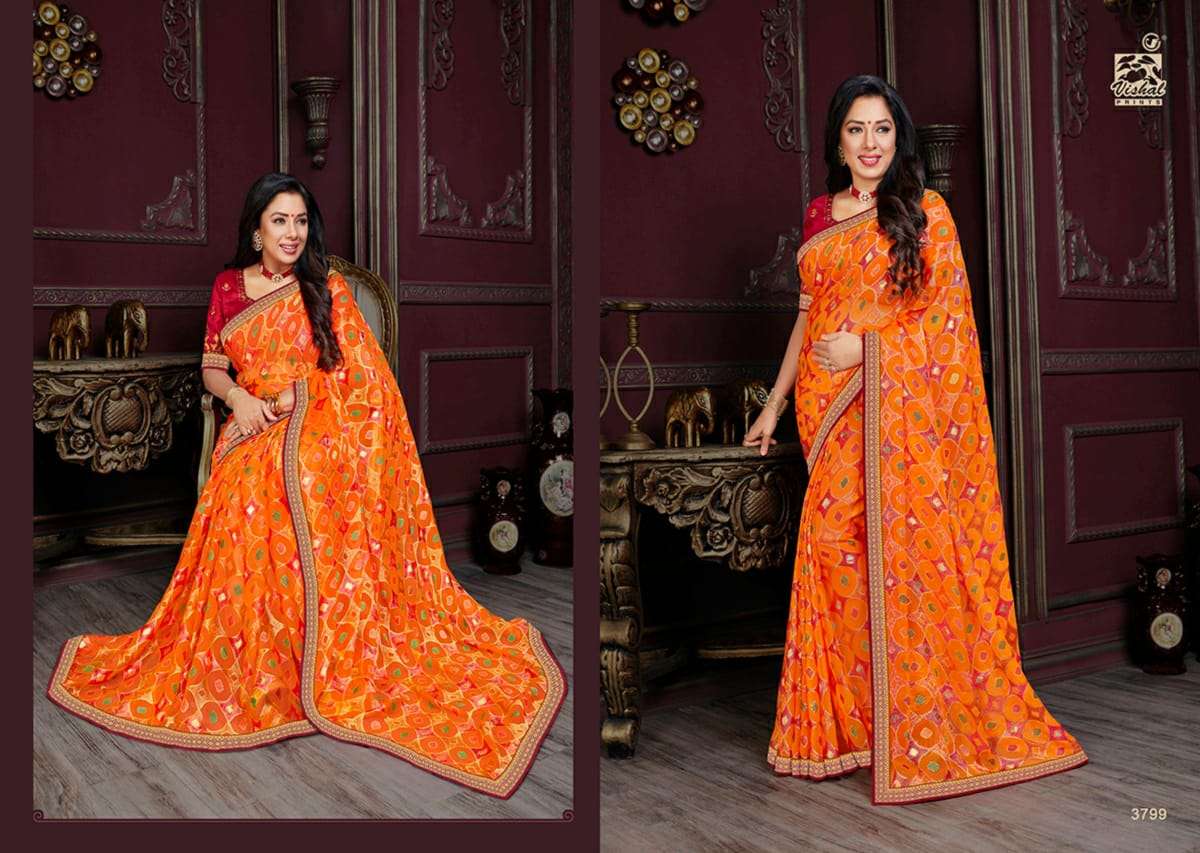 RADHIKA VOL-4 BY VISHAL PRINTS 3789 TO 3800 SERIES INDIAN TRADITIONAL WEAR COLLECTION BEAUTIFUL STYLISH FANCY COLORFUL PARTY WEAR & OCCASIONAL WEAR GEORGETTE/BRASSO SAREES AT WHOLESALE PRICE