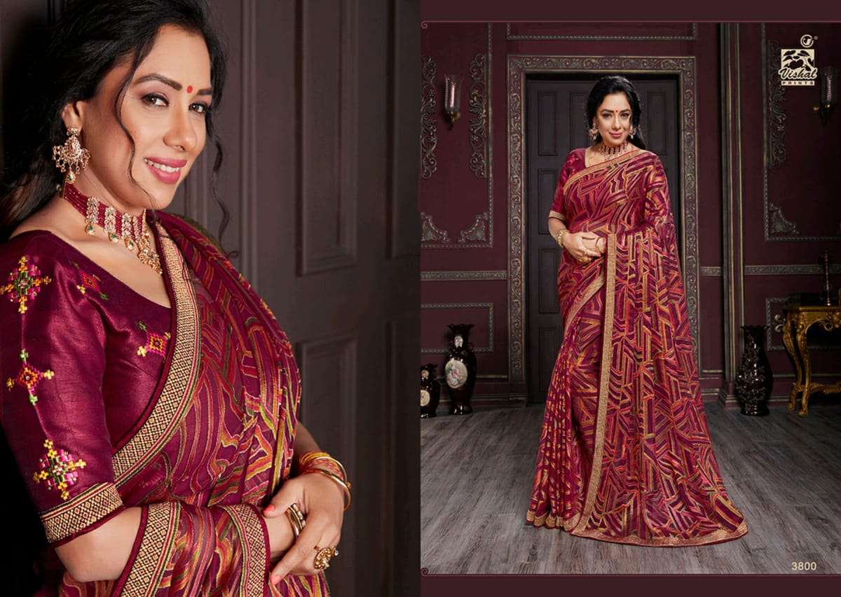 RADHIKA VOL-4 BY VISHAL PRINTS 3789 TO 3800 SERIES INDIAN TRADITIONAL WEAR COLLECTION BEAUTIFUL STYLISH FANCY COLORFUL PARTY WEAR & OCCASIONAL WEAR GEORGETTE/BRASSO SAREES AT WHOLESALE PRICE