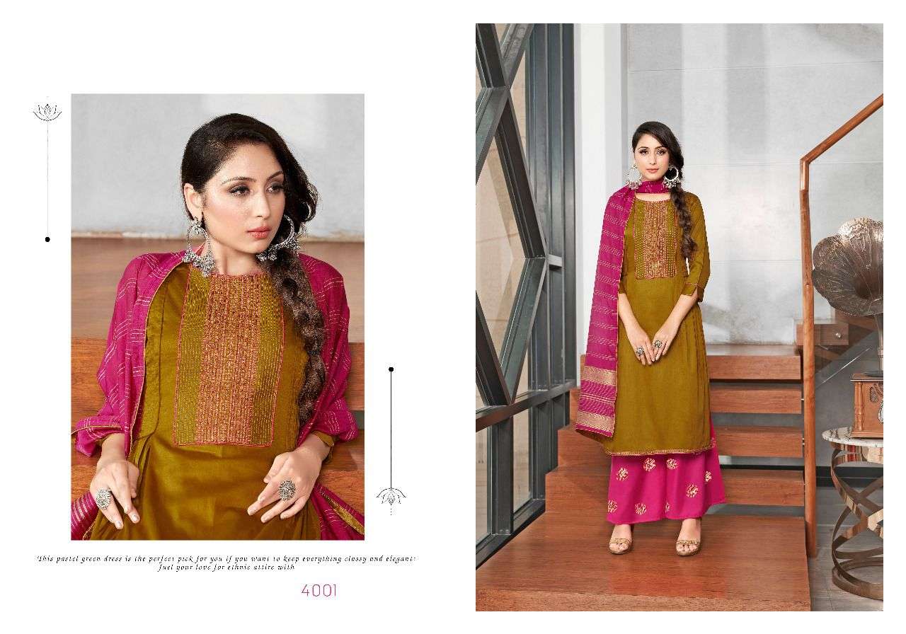 BULANDI VOL-4 BY SWEETY FASHION 4001 TO 4008 SERIES BEAUTIFUL SUITS COLORFUL STYLISH FANCY CASUAL WEAR & ETHNIC WEAR JAM SATIN EMBROIDERED DRESSES AT WHOLESALE PRICE
