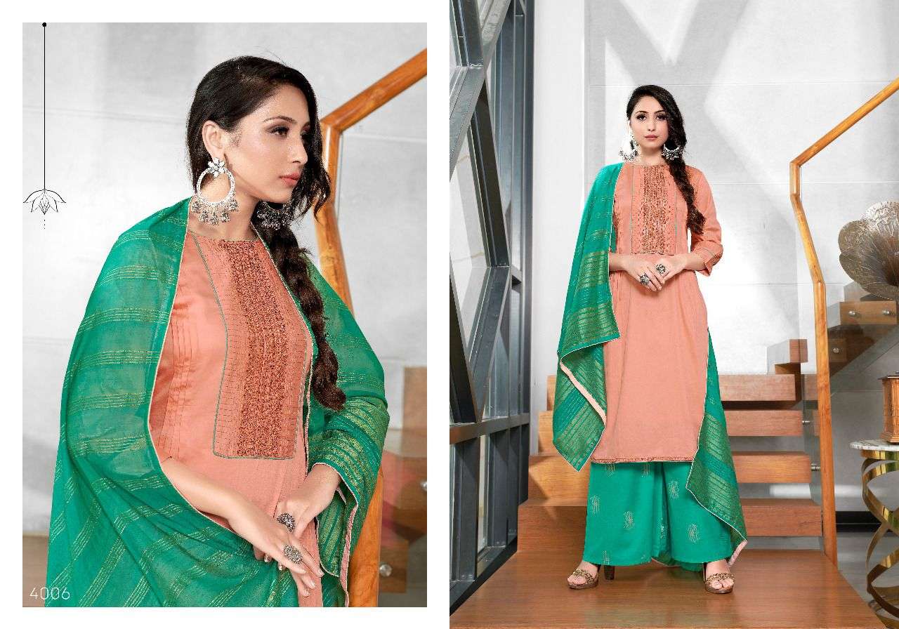 BULANDI VOL-4 BY SWEETY FASHION 4001 TO 4008 SERIES BEAUTIFUL SUITS COLORFUL STYLISH FANCY CASUAL WEAR & ETHNIC WEAR JAM SATIN EMBROIDERED DRESSES AT WHOLESALE PRICE