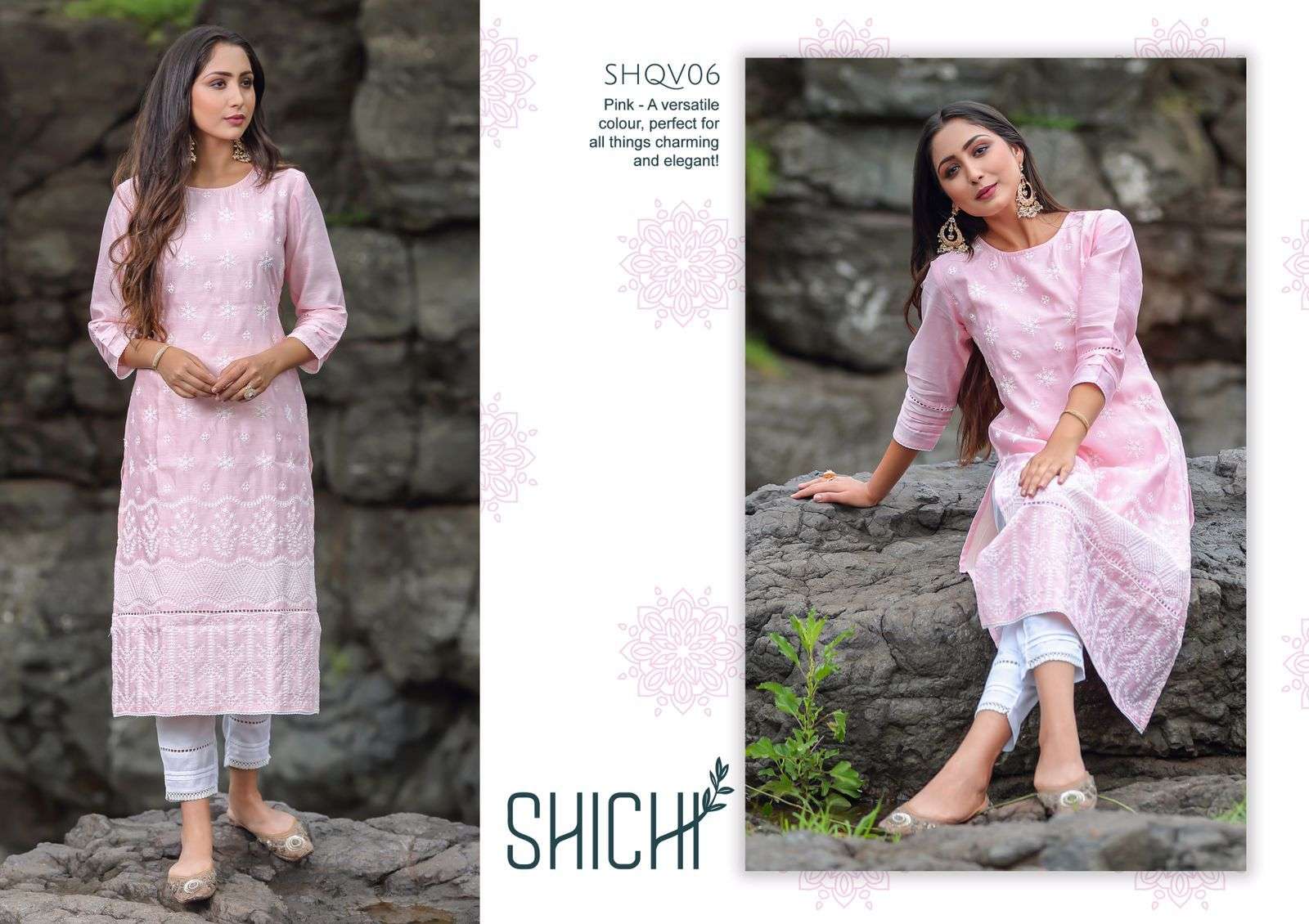 QURBAT BY SHICHI 01 TO 06 SERIES DESIGNER STYLISH FANCY COLORFUL BEAUTIFUL PARTY WEAR & ETHNIC WEAR COLLECTION LINEN SILK EMBROIDERY KURTIS WITH BOTTOM AT WHOLESALE PRICE