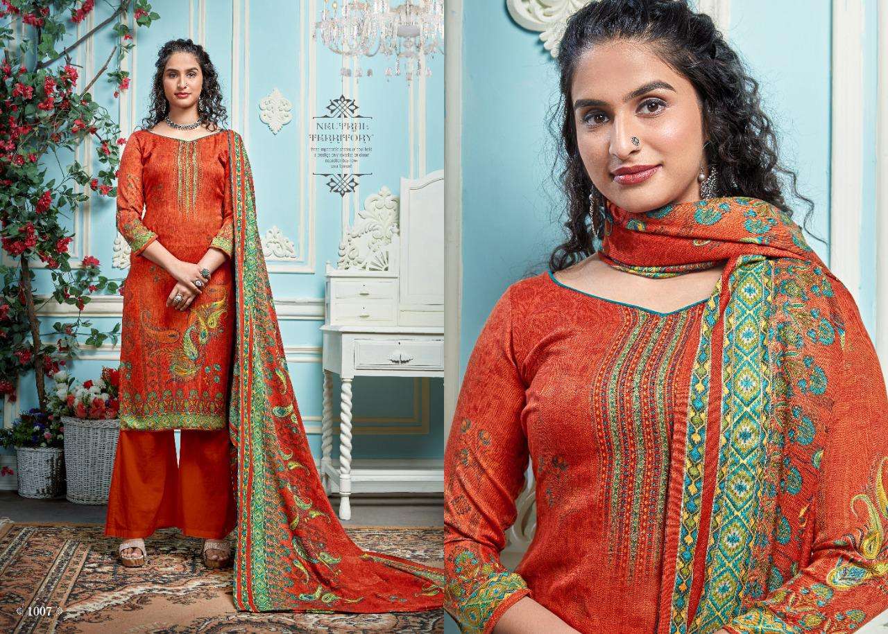 QUEEN BY KESARIYA 1001 TO 1008 SERIES BEAUTIFUL STYLISH SHARARA SUITS FANCY COLORFUL CASUAL WEAR & ETHNIC WEAR & READY TO WEAR PASHMINA JACQUARD PRINTED DRESSES AT WHOLESALE PRICE