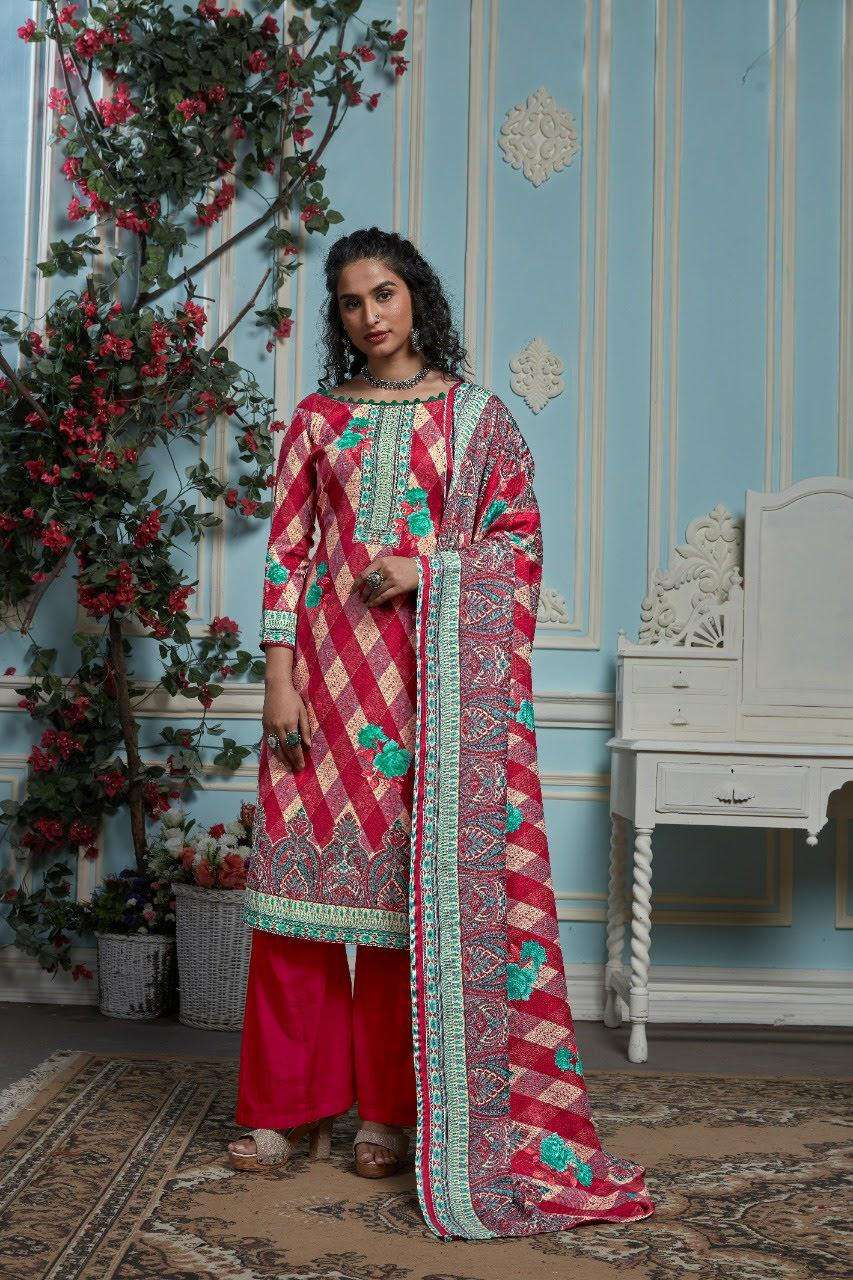 QUEEN BY KESARIYA 1001 TO 1008 SERIES BEAUTIFUL STYLISH SHARARA SUITS FANCY COLORFUL CASUAL WEAR & ETHNIC WEAR & READY TO WEAR PASHMINA JACQUARD PRINTED DRESSES AT WHOLESALE PRICE