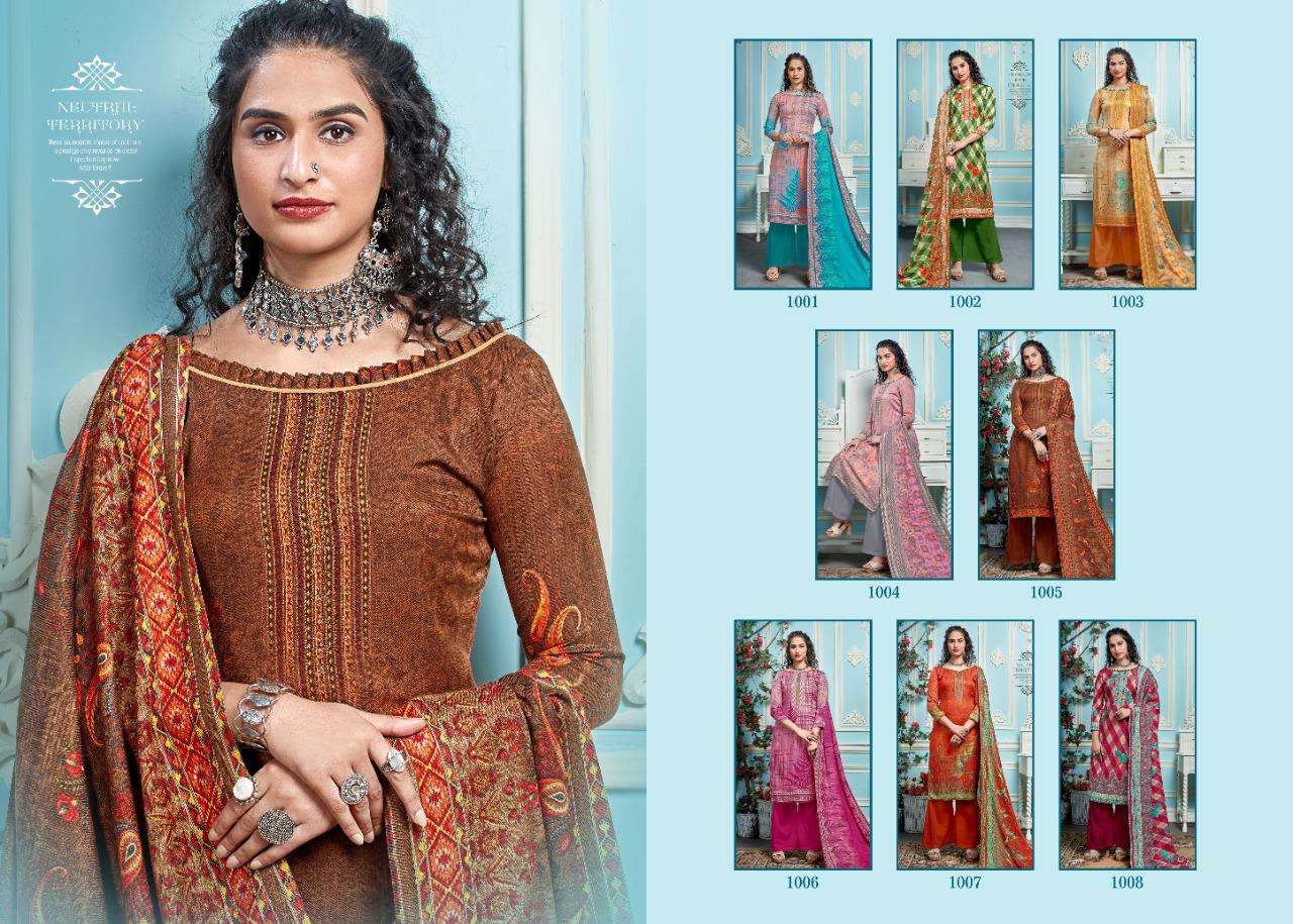 QUEEN BY KESARIYA 1001 TO 1008 SERIES BEAUTIFUL STYLISH SHARARA SUITS FANCY COLORFUL CASUAL WEAR & ETHNIC WEAR & READY TO WEAR PASHMINA JACQUARD PRINTED DRESSES AT WHOLESALE PRICE